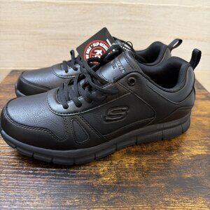 Skechers Dighton SR Mens Work Shoes Sz 7.5 Black Slip-Resistant Smooth Leather